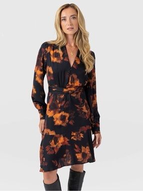 Saint + Sofia Adaline Zip Up Midi Dress Size 18 Autumn Floral Print Long Sleeves